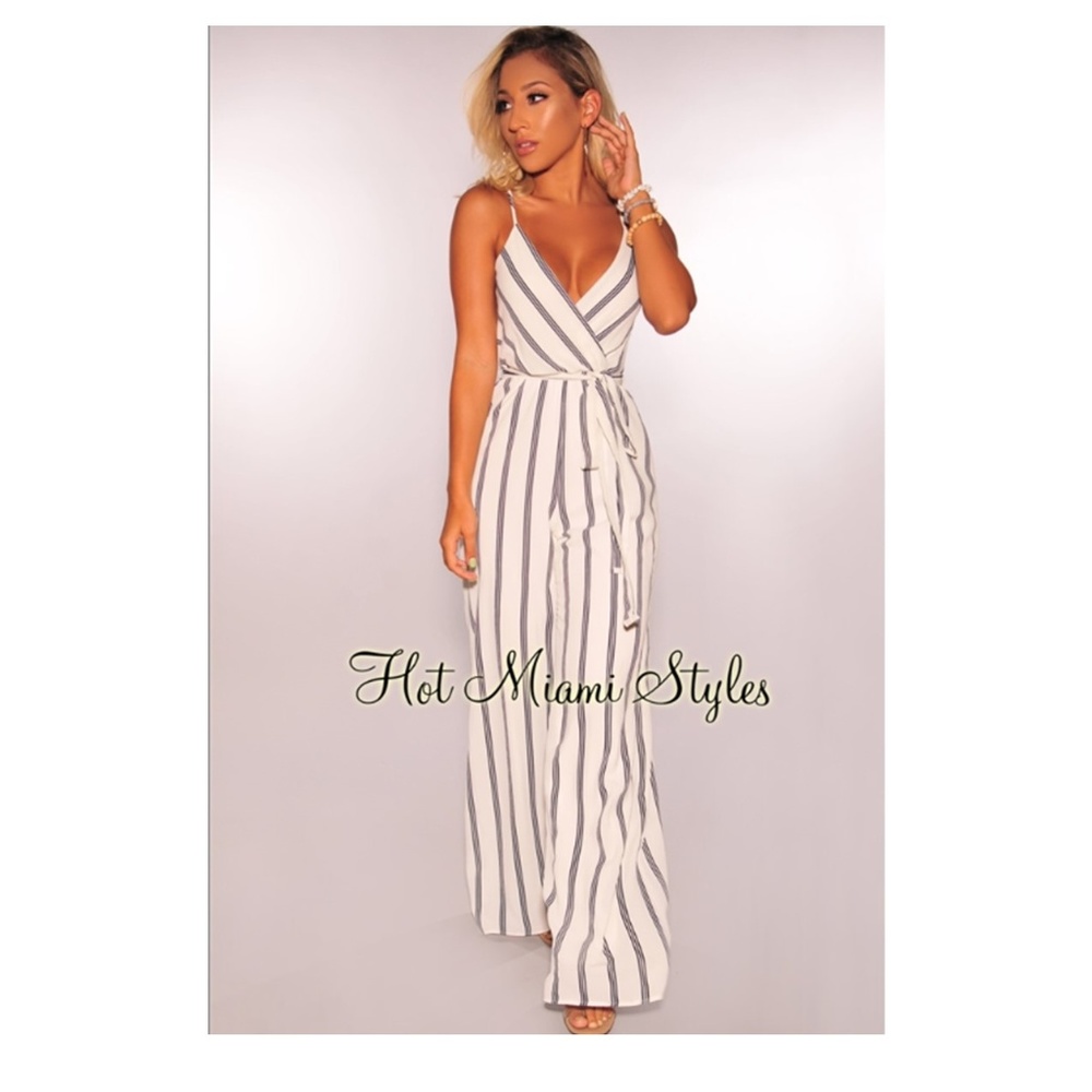 Hot Miami Styles White Navy Palazzo Jumpsuit